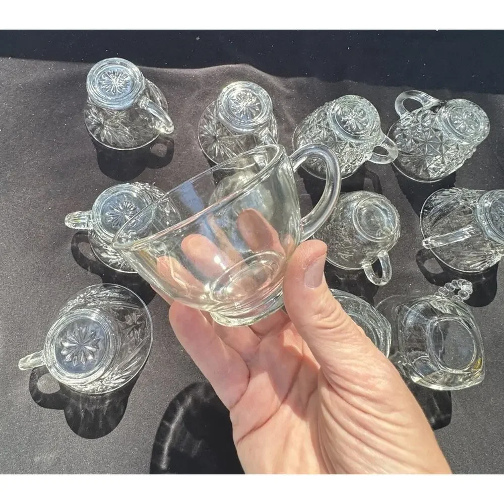 12 Vintage Clear Pressed Glass Punch Bowl Cups -Cups Only- Mixed Variety -10/13